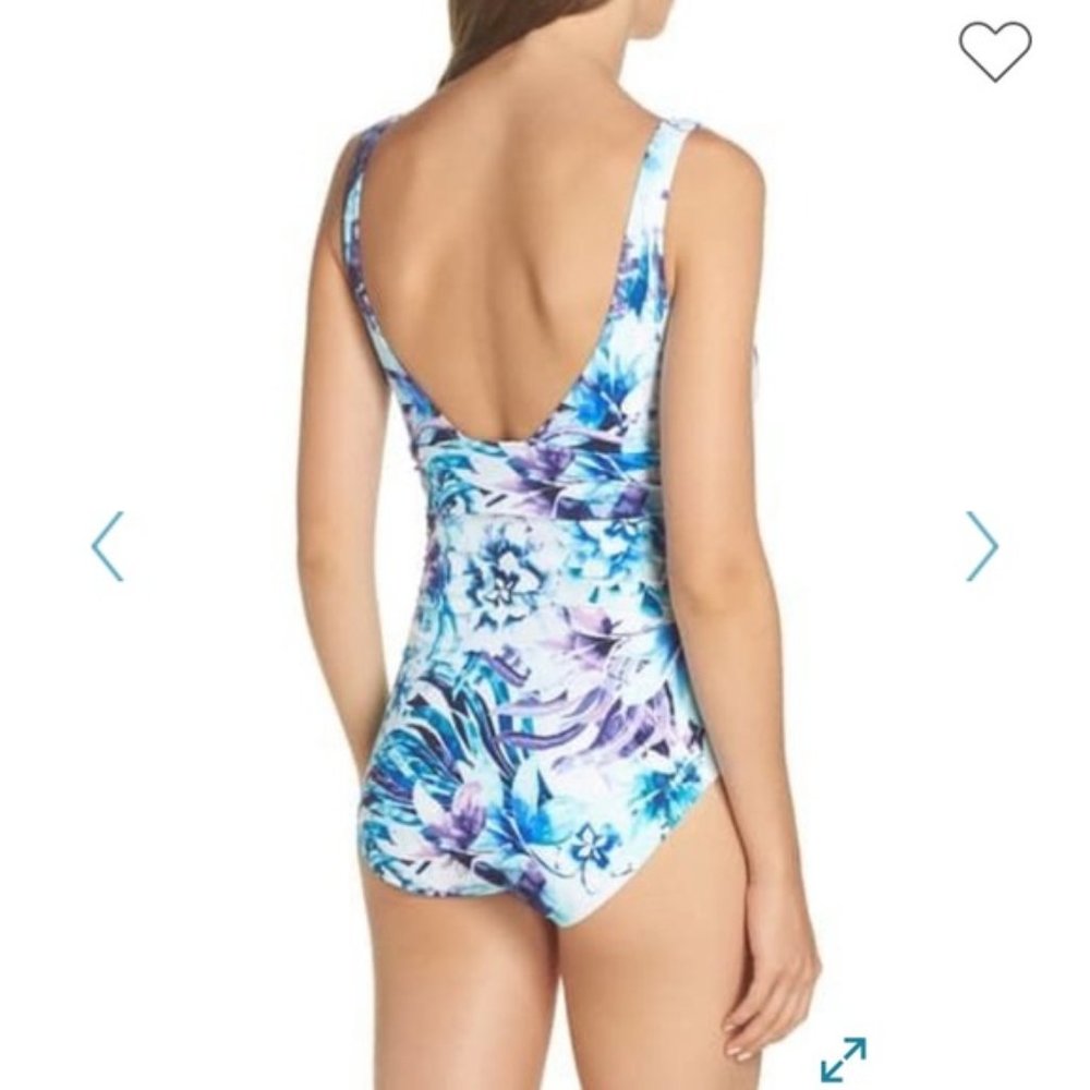 Tommy Bahama Island Sculpt V-neck Blue & Purple Floral One-Piece Swimsuit🩱Sz 10 - Picture 2 of 15